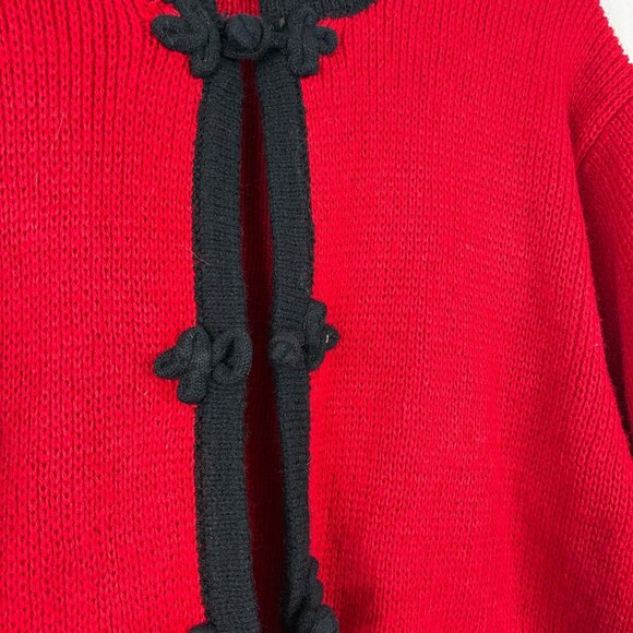VTG 80s Tally-ho Red Black Knit Knot Button Sweater Size Medium Preppy - Picture 4 of 6